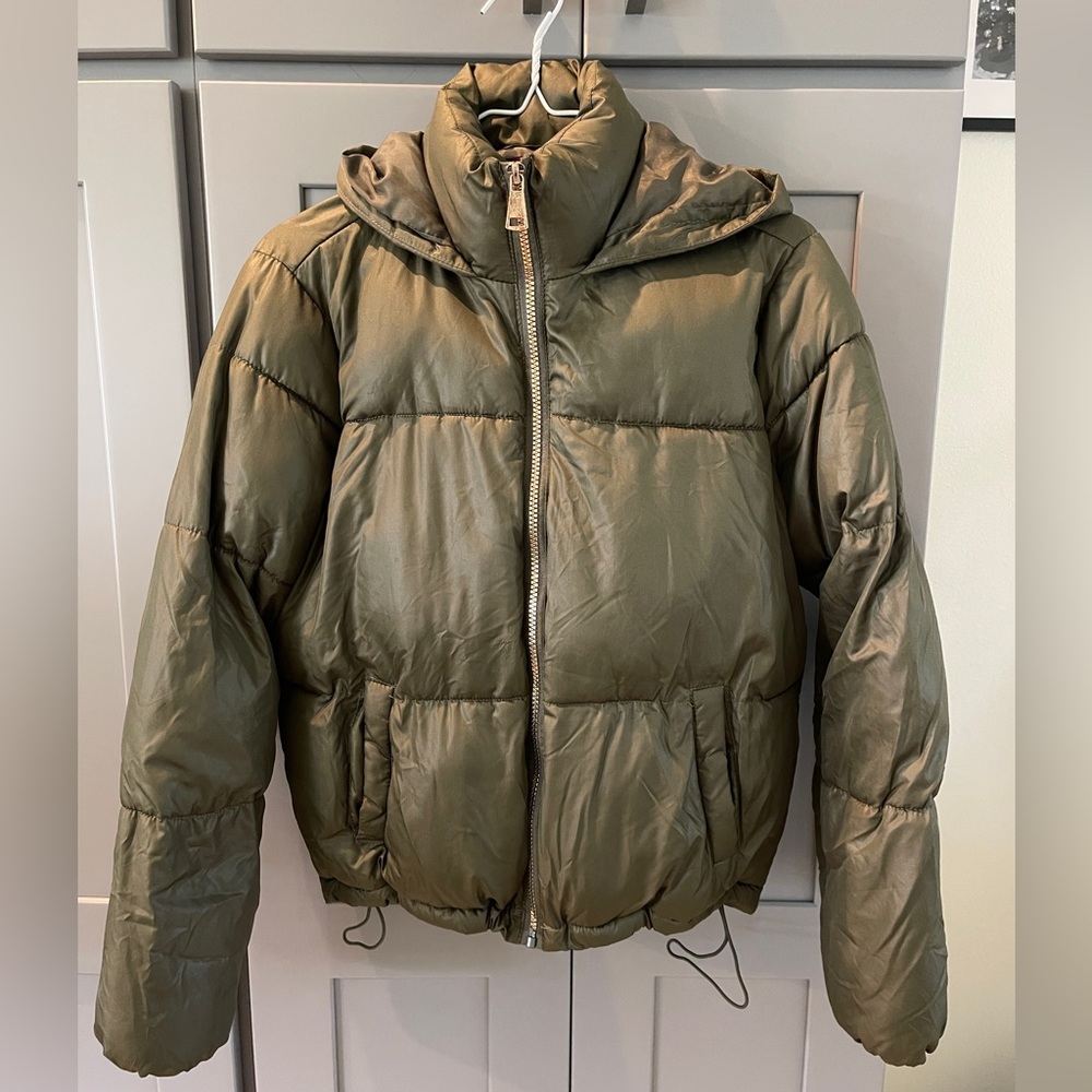 Ci Sono Olive Green Quilted Hooded Puffer Jacket